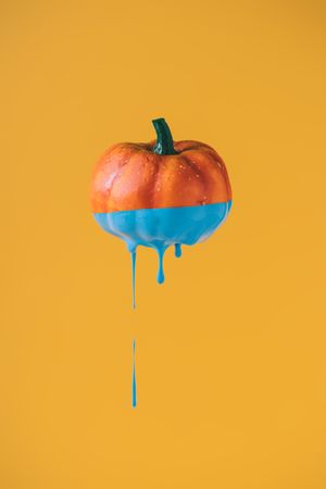 Mini pumpkin dipped in blue paint