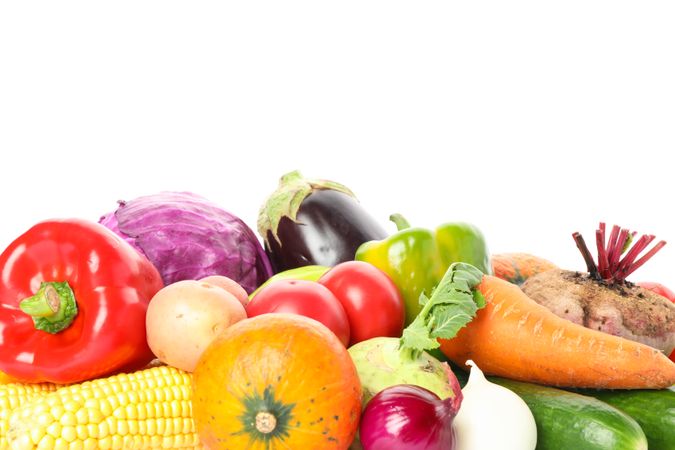 Composition with ripe vegetables isolated on plain background