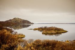 Wonderful lake and shore with hill