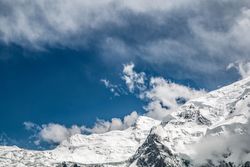Mountains with clouds on sunny day in Fairy Meadows, Pakistan