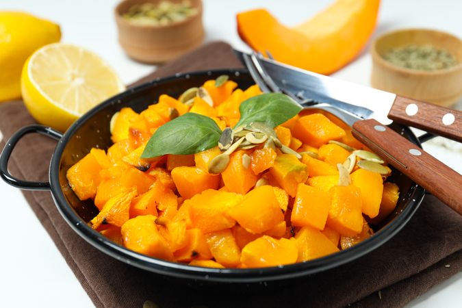 Concept of tasty homemade dish - baked pumpkin