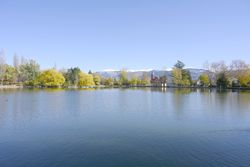 Mountain landscape, lake and mountain range