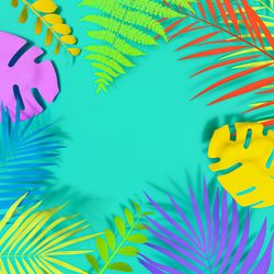 Border of brightly colored tropical leaves