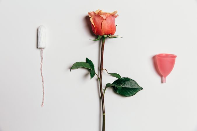 Methods of female hygiene over plain background