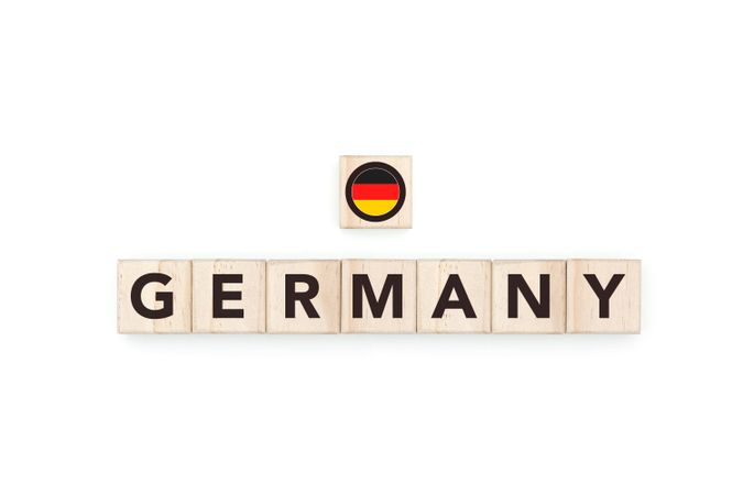 Wooden blocks bearing the name and flag of Germany.