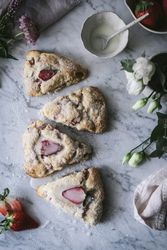 Strawberry scones on marble table