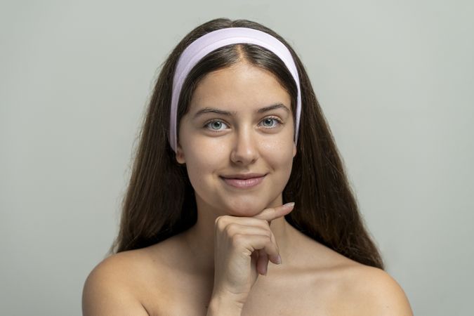 Portrait of young woman with natural makeup and healthy skin, a beauty and skincare concept.
