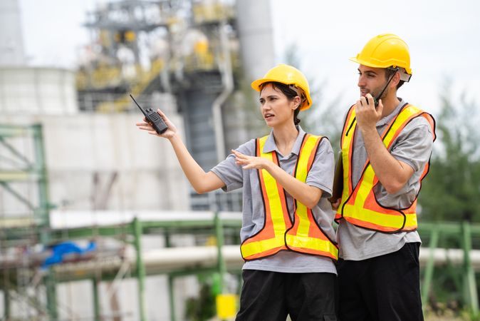 Engineer worker checking project at petrochemical factory or refinery oil plant industrial.