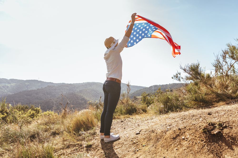 Woman with an American flag