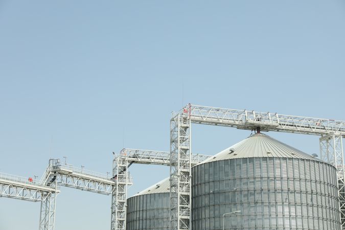 Grain silos. Grain terminal. Agriculture business. Summer harvest