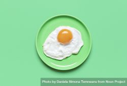Fried egg on green plate, view from above 0yelL0