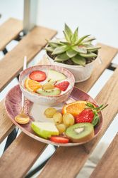 Delicious yogurt with berries during breakfast