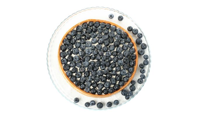 Tray with blueberry pie isolated on light background