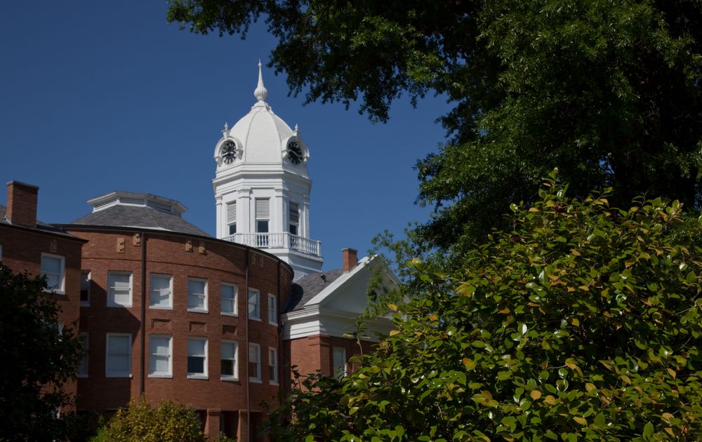 Turret clock tower of historic Old Courthouse Museum in Alabama