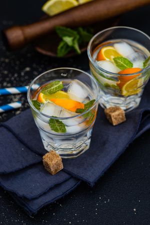 Gin and tonic cocktail with orange and mint