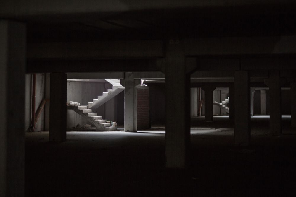 Concrete stairway in building under construction
