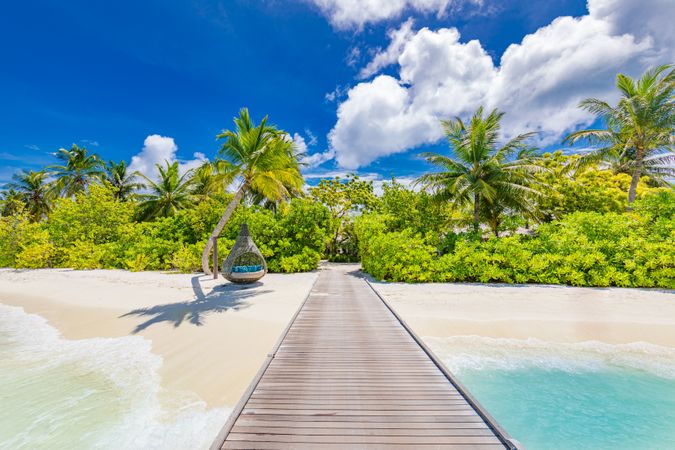 Walkway leading onto a tropical beach