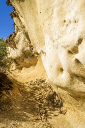 Yellow beige rock formation on coast