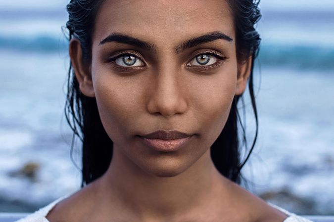 Portrait of Maldivian woman with blue eyes
