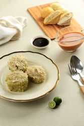 Steamed dumplings, Baso Tahu Indonesian street food being served on table