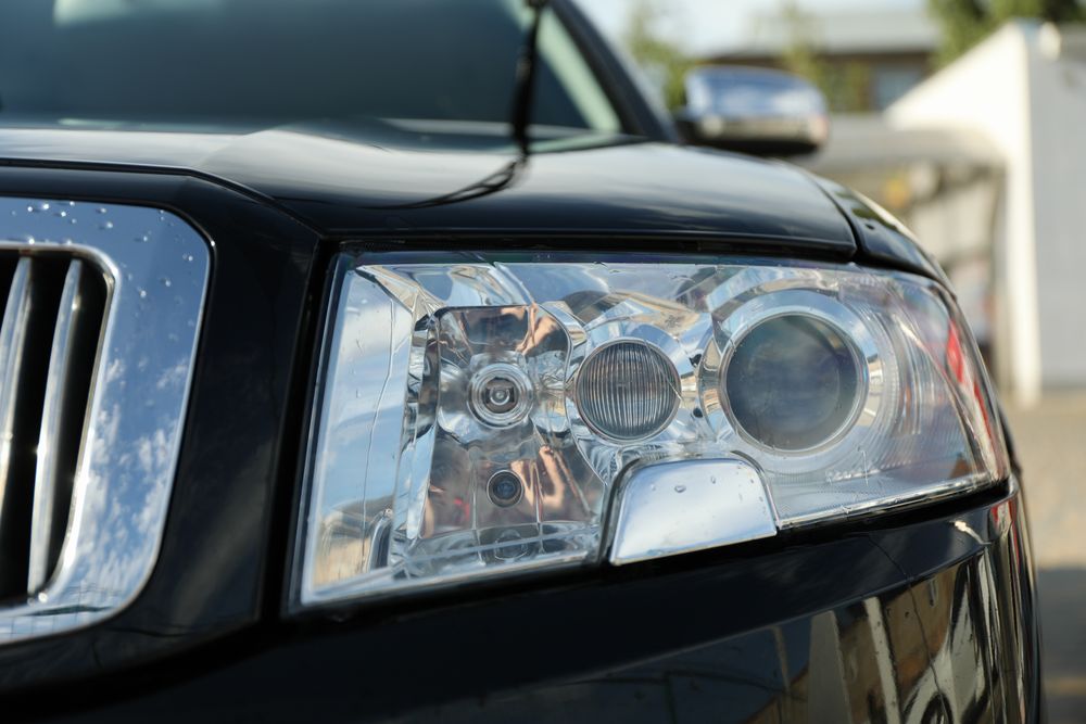 ar headlight of sedan, close up. Outdoor photo