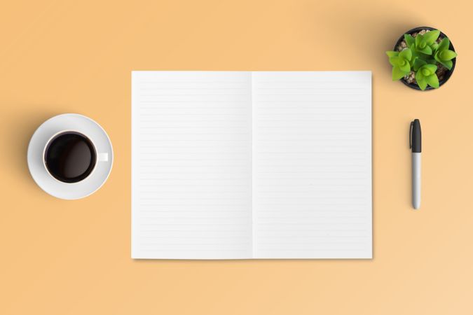 Modern workspace with  copy space on color background
