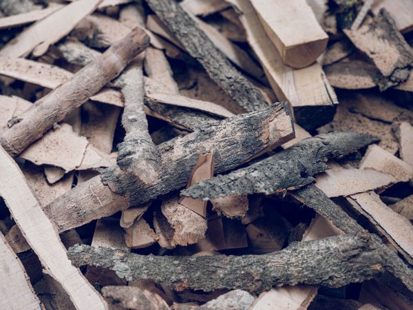 Pile of wood in countryside
