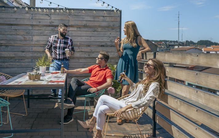 Office workers resting on the terrace
