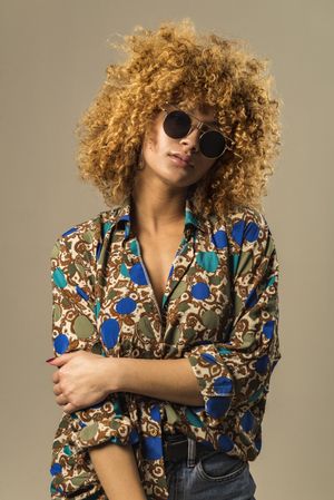 Retro woman with curly hair