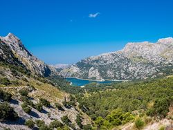 Lake surrounded by rocky mountains