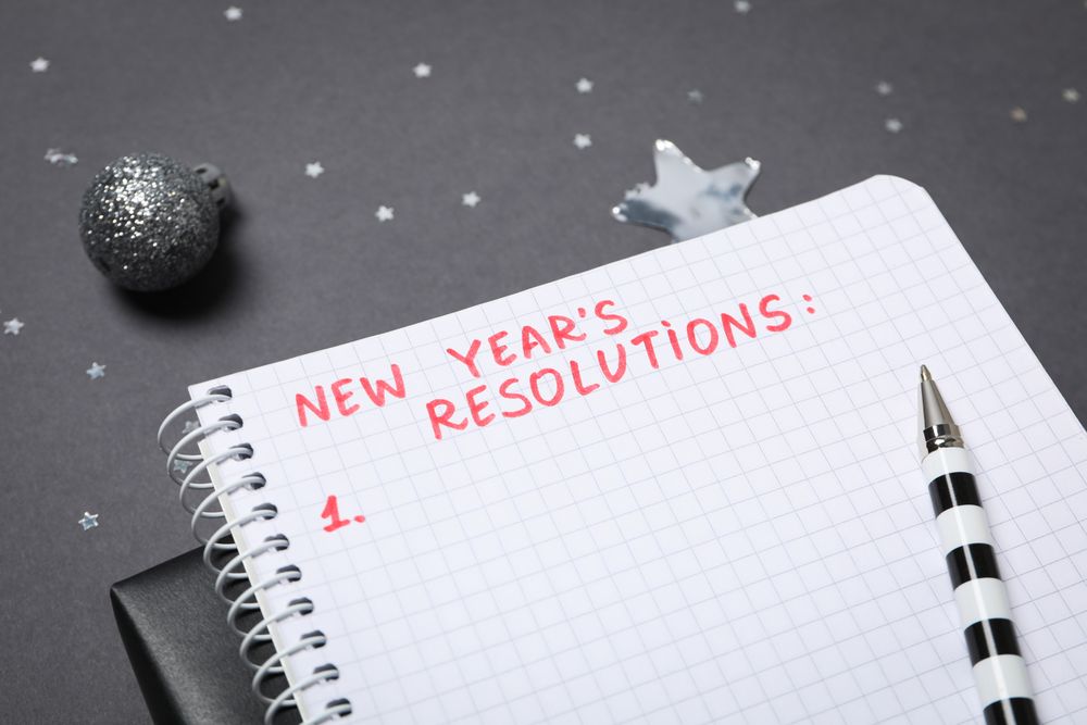 Concept of New Year Resolutions list, new year goals, close up