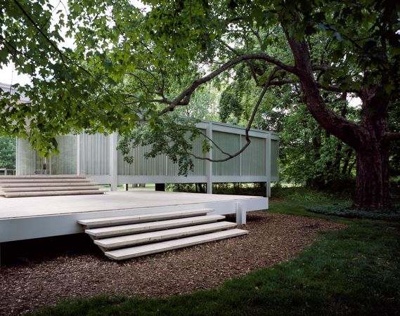 Front view of the Farnsworth House by architect Mies van der Rohe's, now a property of the National
