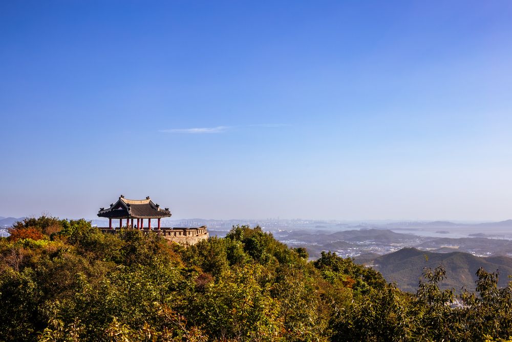 the summit of a clear autumn mountain