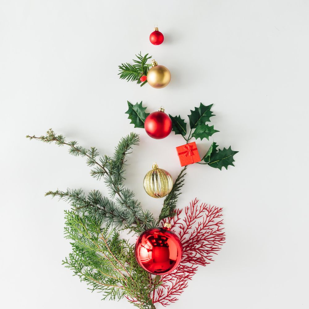 Christmas tree pine branches and decoration