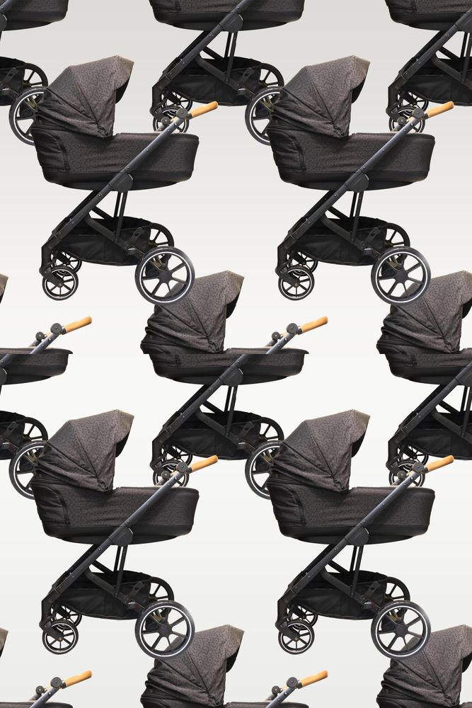 Motif of dark baby carriages