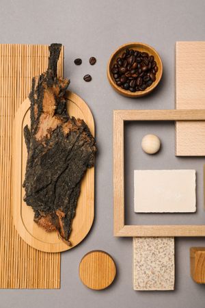 Flat lay of creative moodboard composition, top view