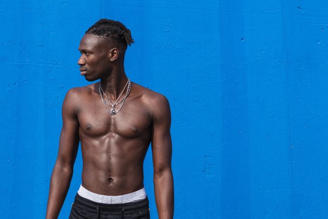 Muscular Black man with naked torso