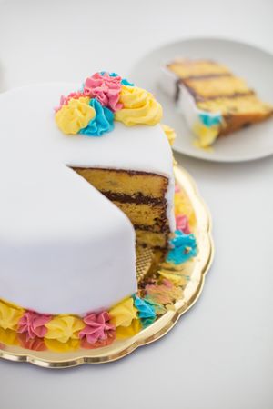 Tender bright sweet cake cut into pieces