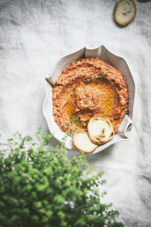 Syrian muhammara cream served in a bowl