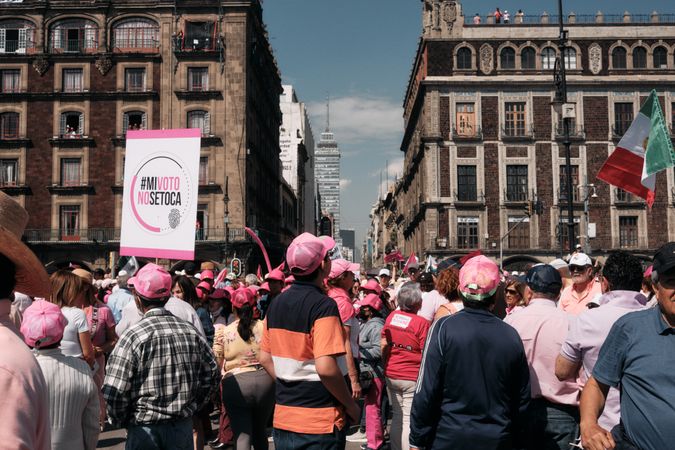 Mexico City, Mexico - February 26th, 2022: Backs of group of people at protest in Mexico City