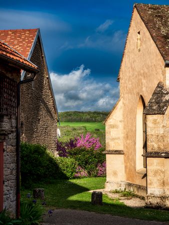 Medieval city of Chateauneuf in Burgundy. A cozy, cute town that grew up around a huge old castle.