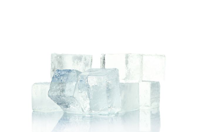 Angular clear ice cubes in bright room