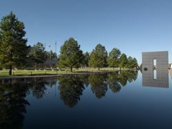 Oklahoma City Memorial view from the water, in Oklahoma City, Oklahoma