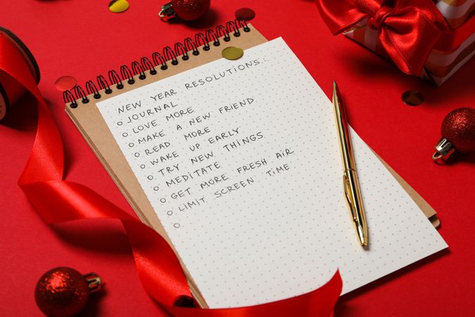 Concept of New Year Resolutions list, new year goals