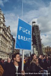 London, England, United Kingdom - March 23rd, 2019: Man holds anti Brexit sign in London in protest 5wX864