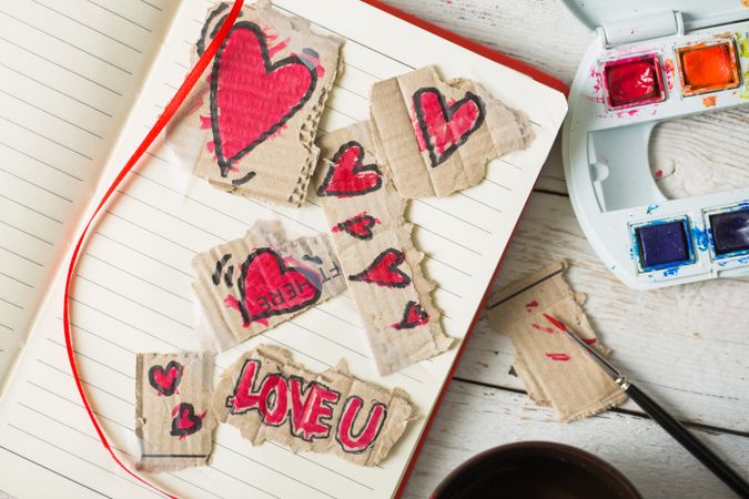 Love symbols hand painted in watercolor