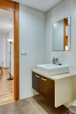 Interior of bathroom in minimalist style