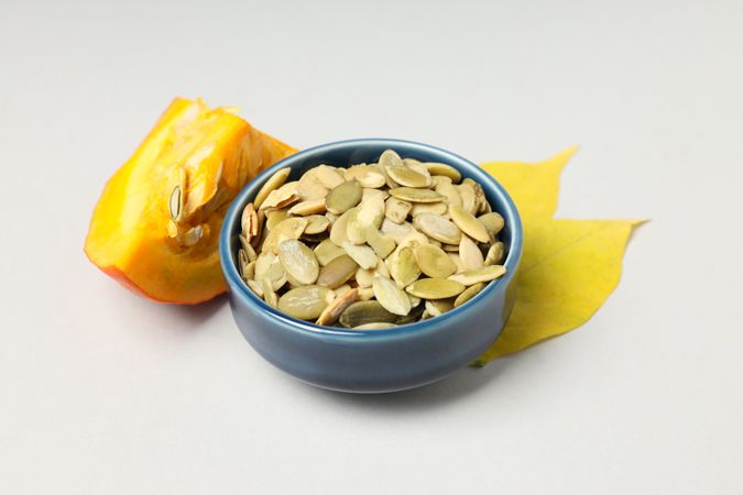 Concept of Autumn vibe food, Pumpkin, Pumpkin seeds