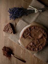 Flowers near gluten free chocolate cake