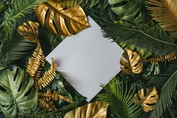 Densely packed green and gold leaves with square